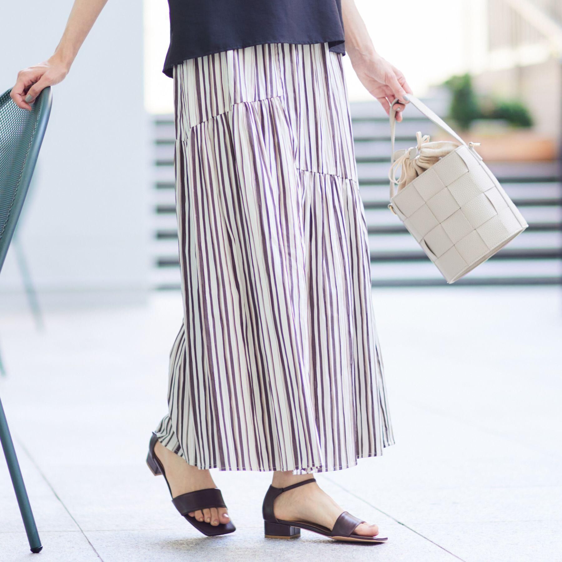 Dessin「◆【ウエストゴム・洗える】ストライプ柄切り替えスカート」|スカート|