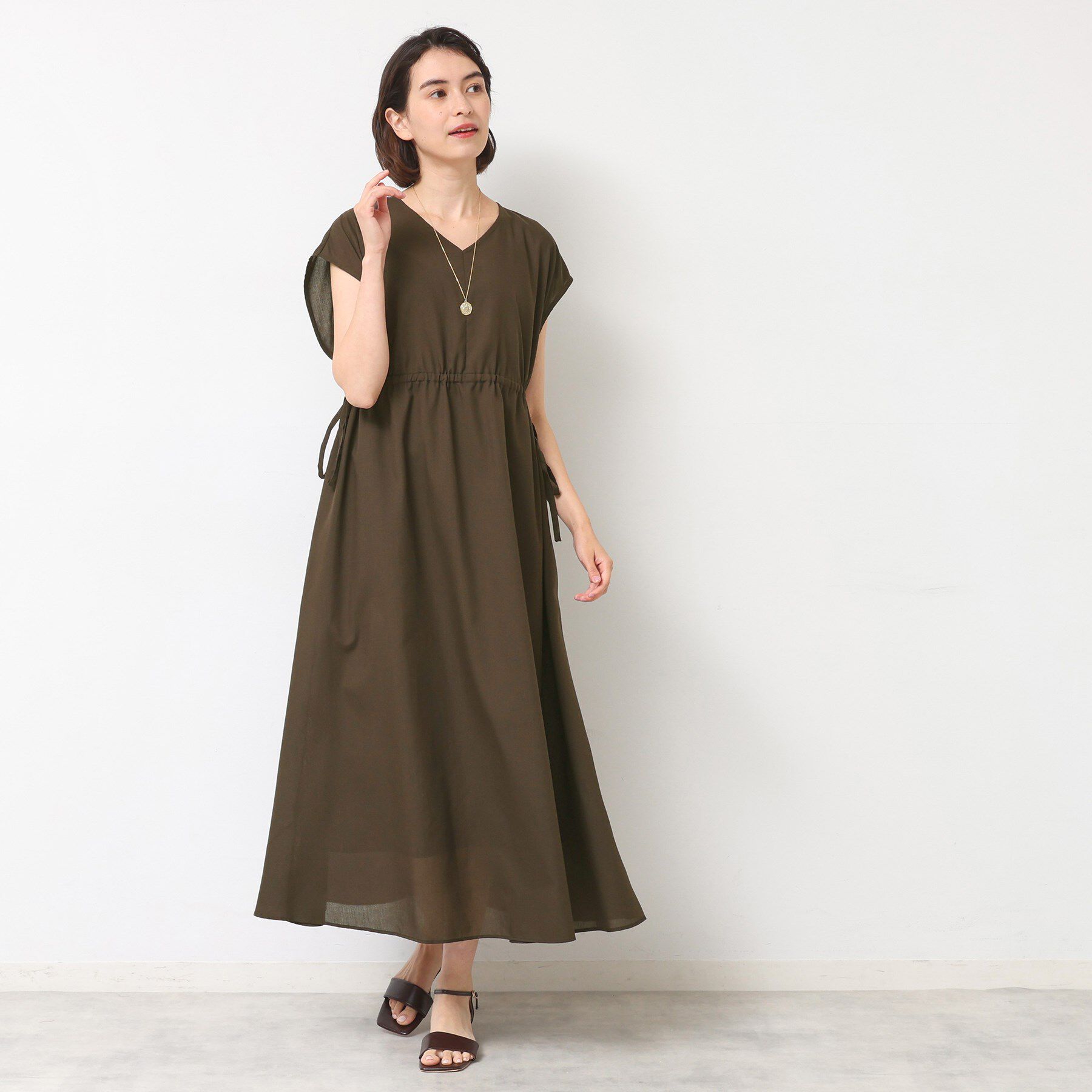 Dessin「【リンクコーデ・洗える】ウエストドロスト付きチェック柄ワンピース」|ワンピース|