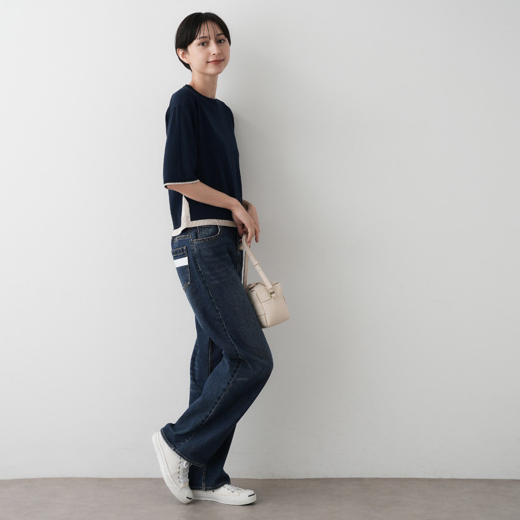 Dessin「【洗える】バイカラーショート丈ニット」|ニット・セーター|