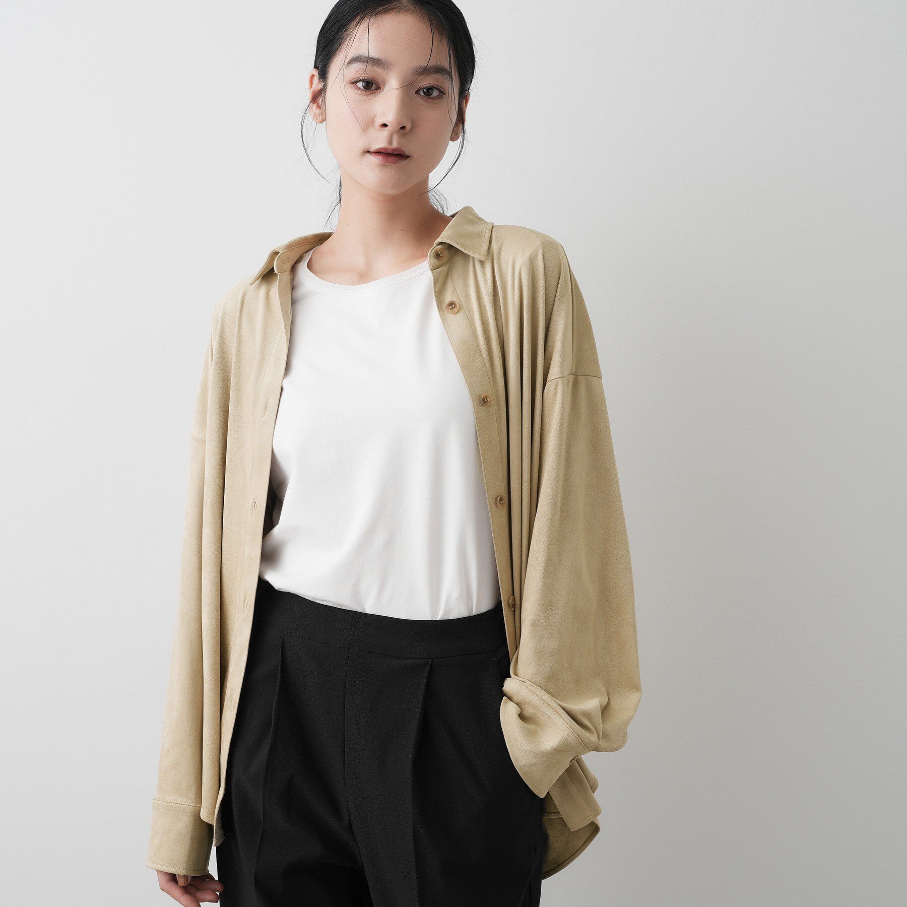 Dessin「【洗える】ストレッチスウェードライクシャツ」|シャツ・ブラウス|