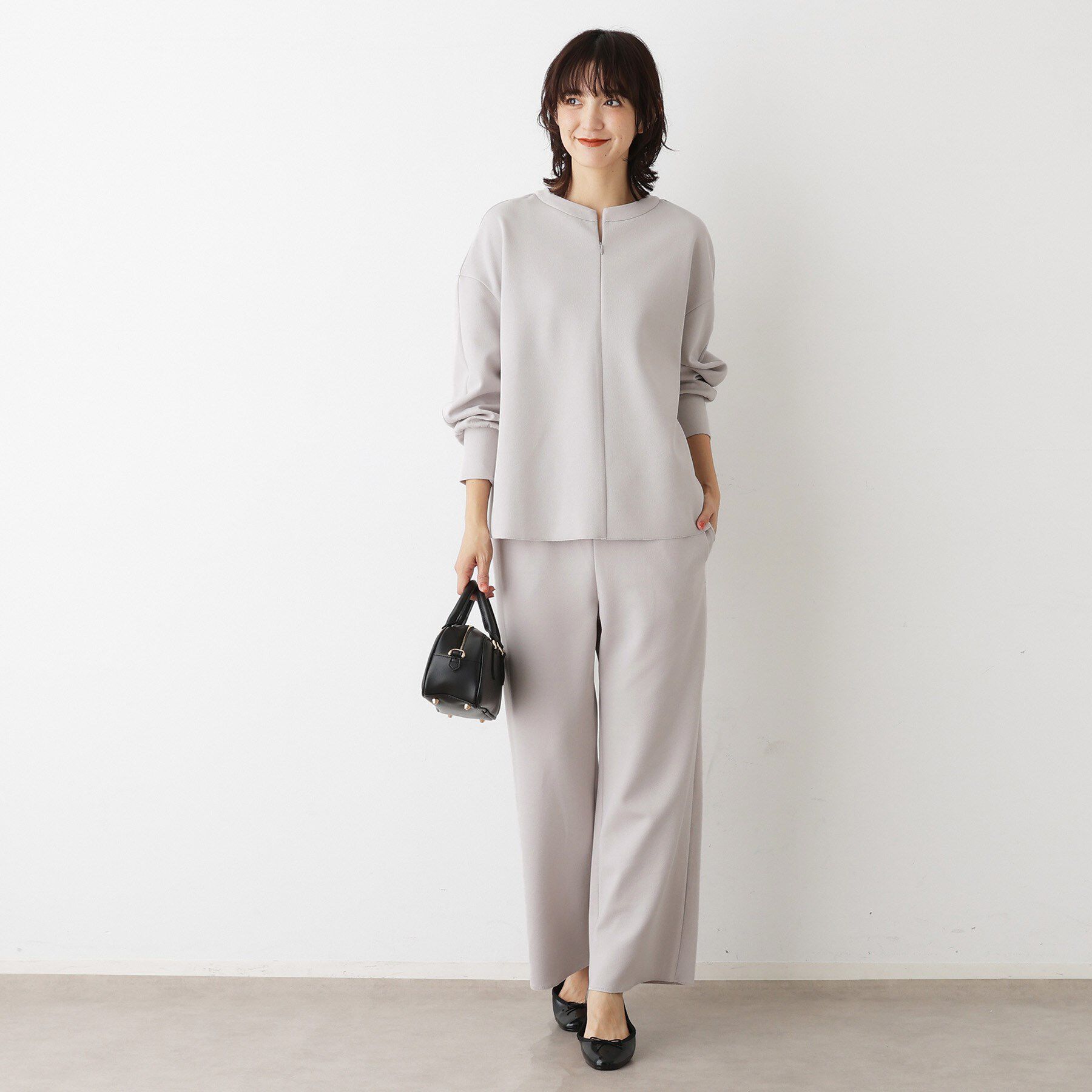 Dessin「【セットアップ可/洗える】ドライタッチジョーゼットジップブラウス」|シャツ・ブラウス|