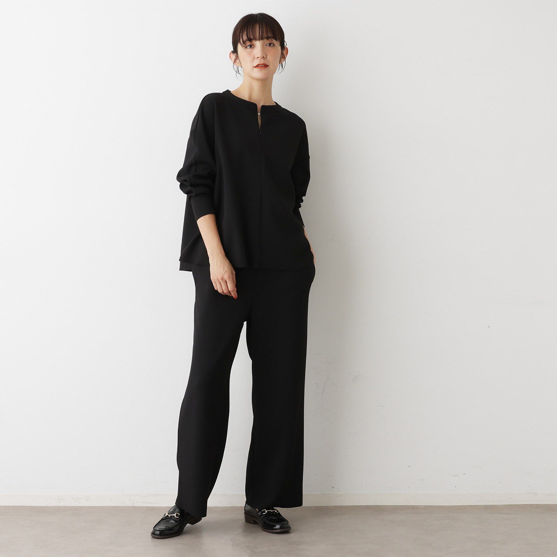 Dessin「【セットアップ可/洗える】ドライタッチジョーゼットジップブラウス」|シャツ・ブラウス|