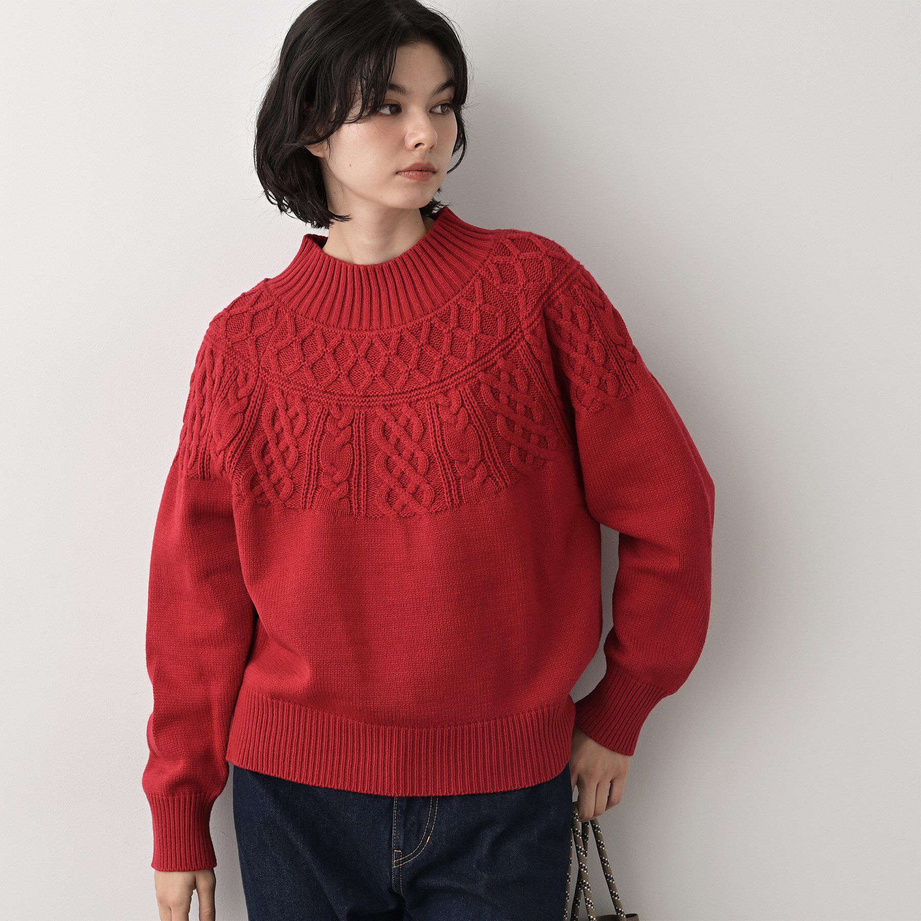 Dessin「【着映え/洗える】求心ケーブル編みハイネックニット」|ニット・セーター|