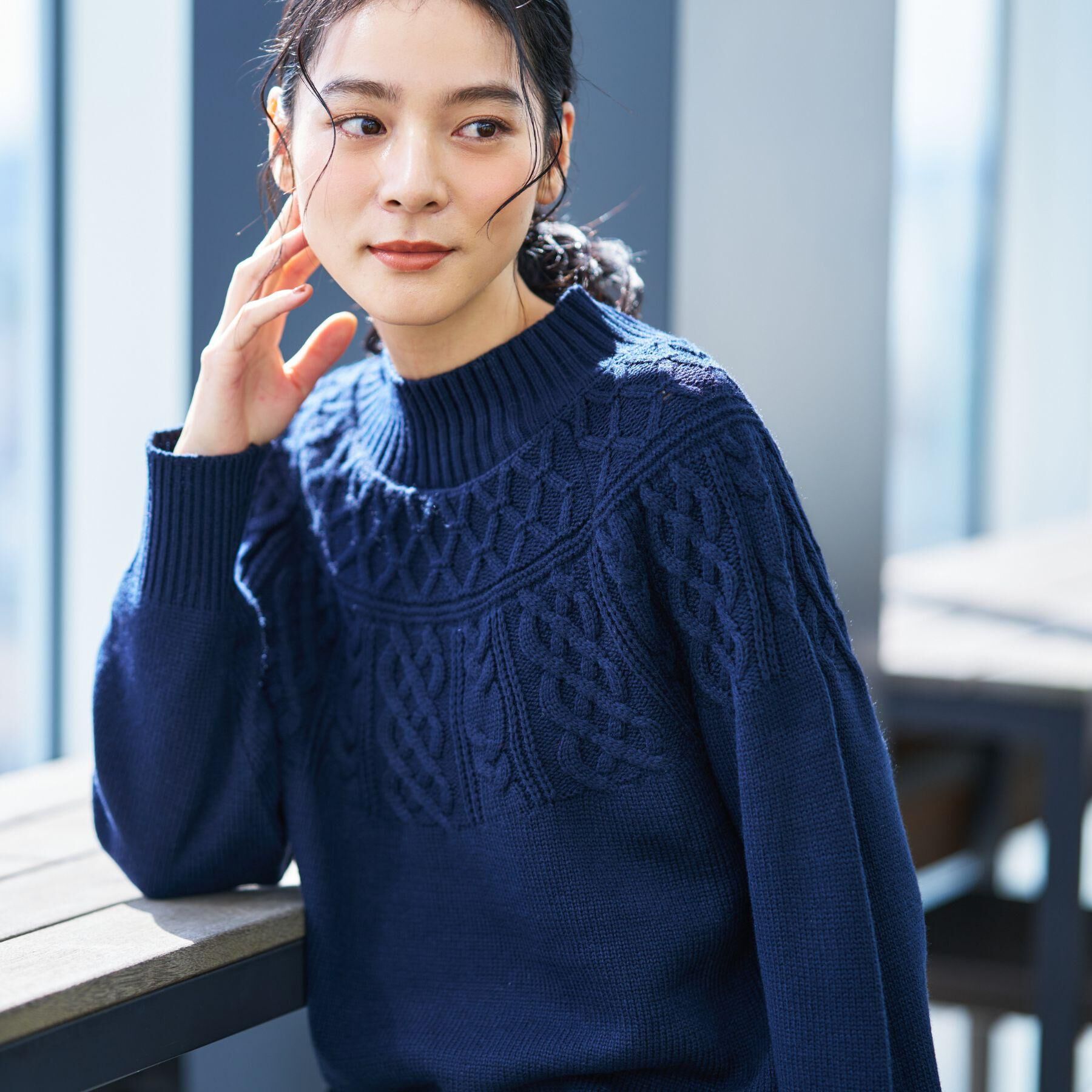 Dessin「【着映え/洗える】求心ケーブル編みハイネックニット」|ニット・セーター|