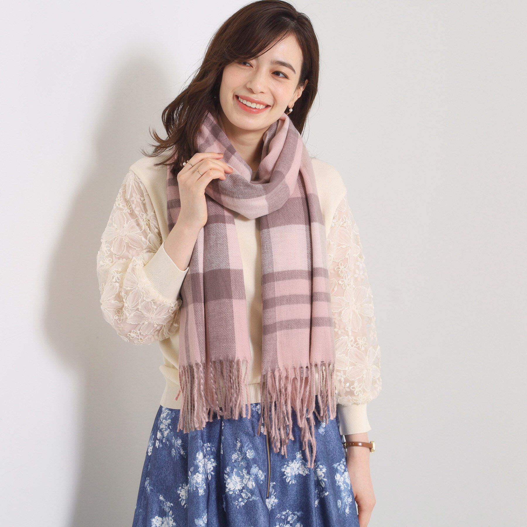 ITS&rsquo;DEMO「【洗濯可】クリーミータッチ60幅チェックストール」|ストール|