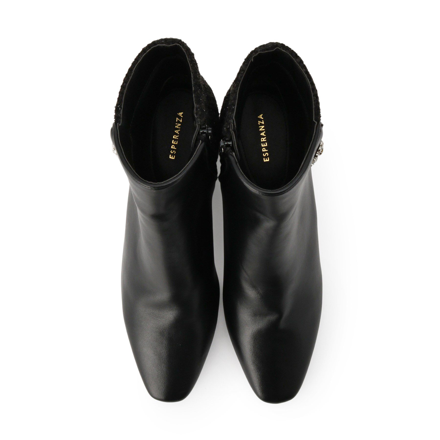 ESPERANZA「ビジュー付きツイードショートブーツ」|ショートブーツ|