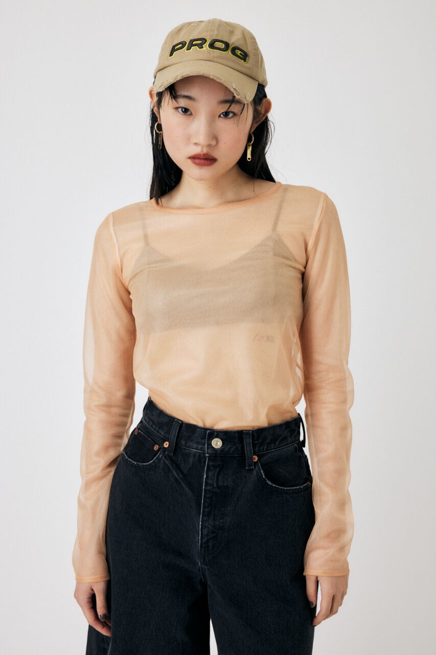 MOUSSY「REVERSIBLE GLITTER SHEER トップス」|Tシャツ・カットソー|L/ORG1