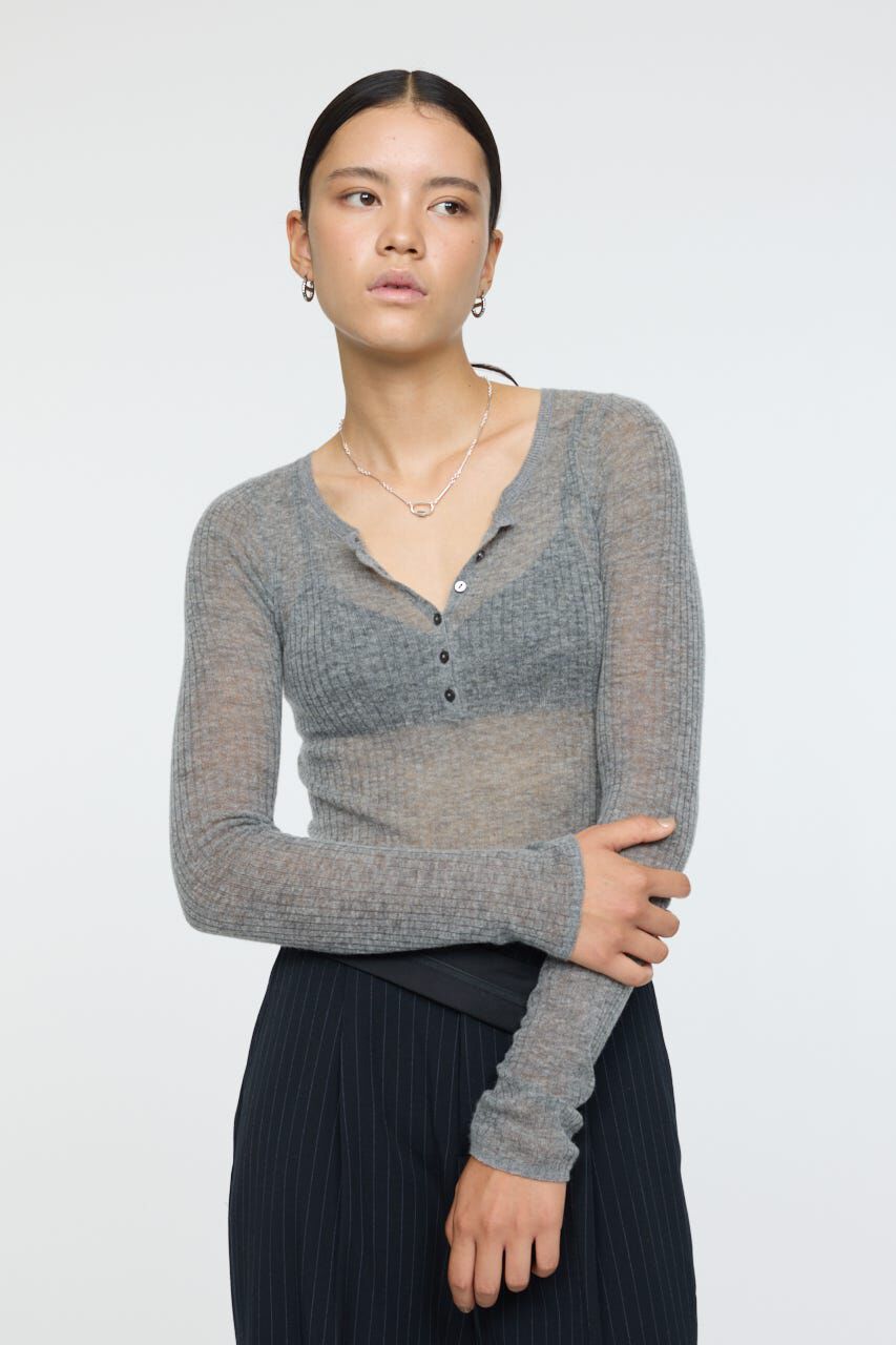 MOUSSY「SHEER HENRY NECK ニットトップス」|ニット・セーター|