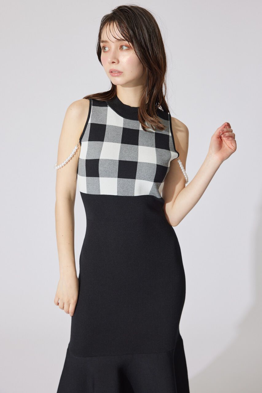 rienda「フェイクパールショルダージャガードニットワンピース」|ワンピース|