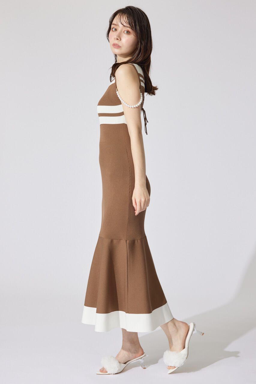 rienda「フェイクパールショルダージャガードニットワンピース」|ワンピース|