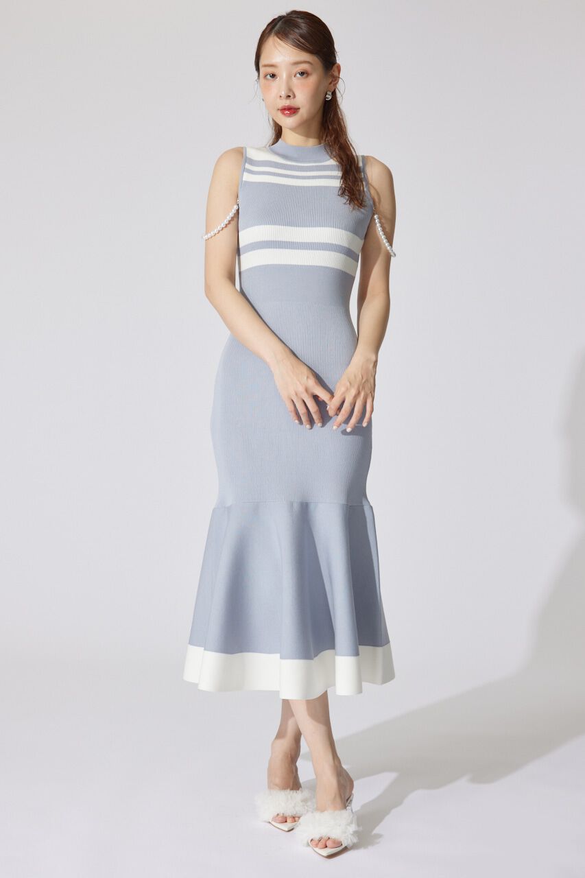 rienda「フェイクパールショルダージャガードニットワンピース」|ワンピース|