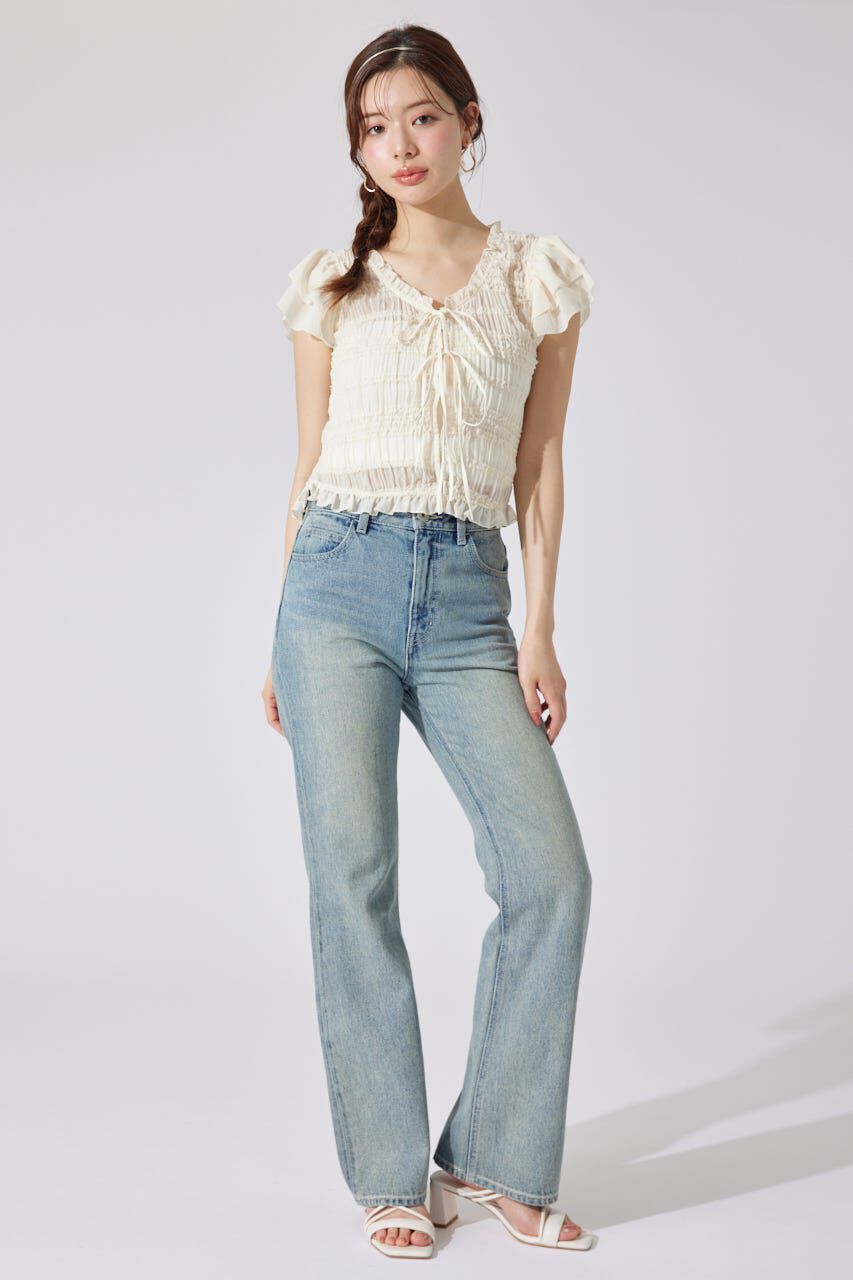 rienda「Shapely Makeジャストウエストデニムパンツ」|デニム|