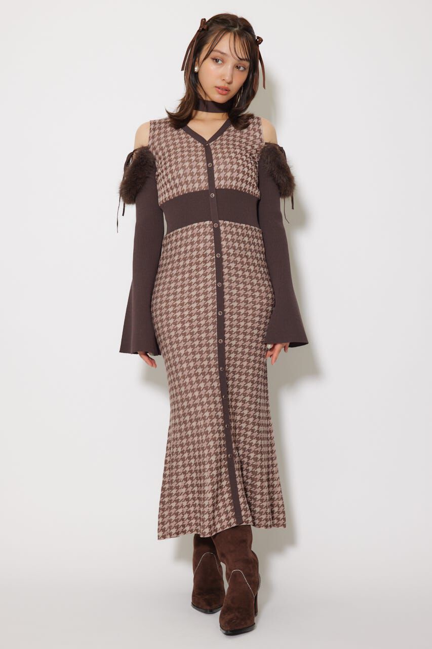 rienda「many wayフェイクファージャガードニットワンピース」|ワンピース|柄BRN5