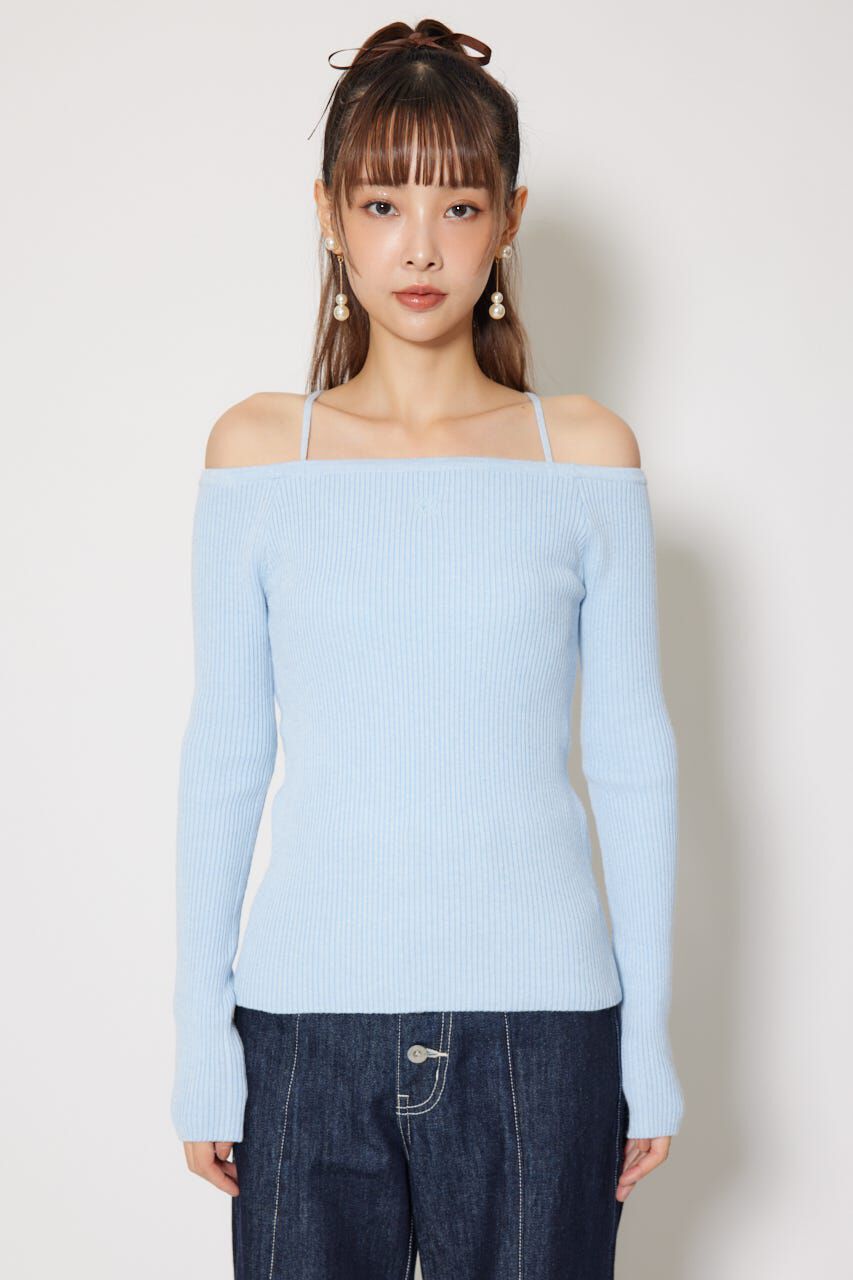 rienda「Rロゴバックリボンオフショルニットトップス」|ニット・セーター|