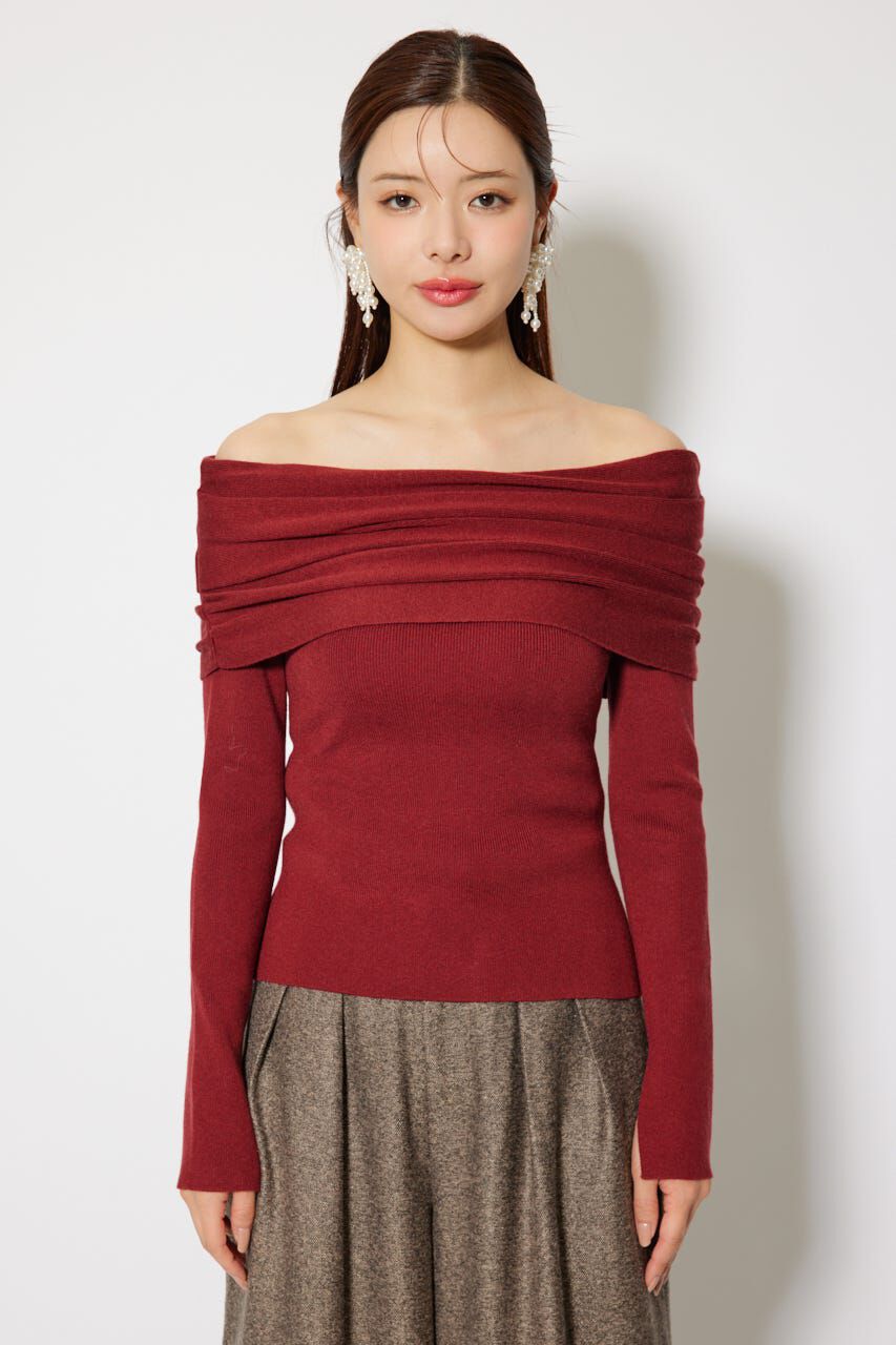 rienda「オフショルギャザーニットトップス」|ニット・セーター|