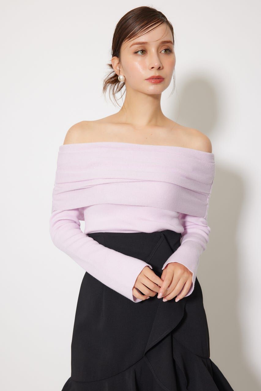 rienda「オフショルギャザーニットトップス」|ニット・セーター|