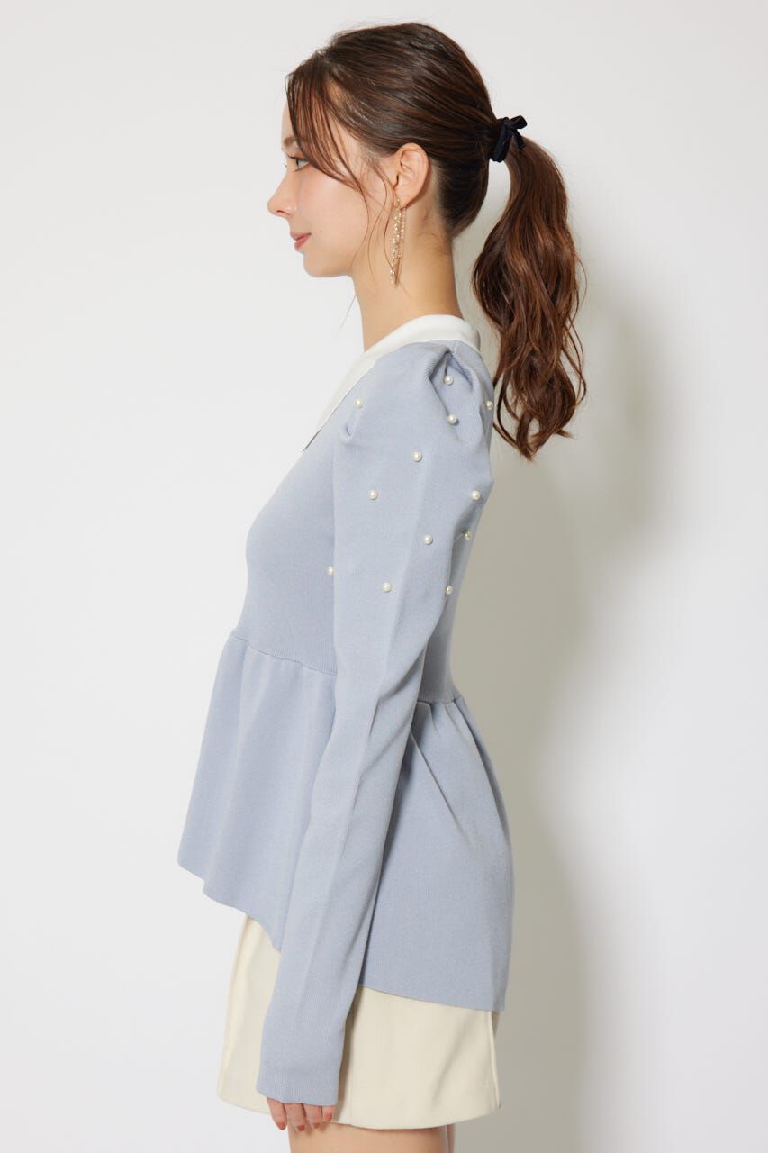 rienda「パール付きペプラムニットトップス」|ニット・セーター|