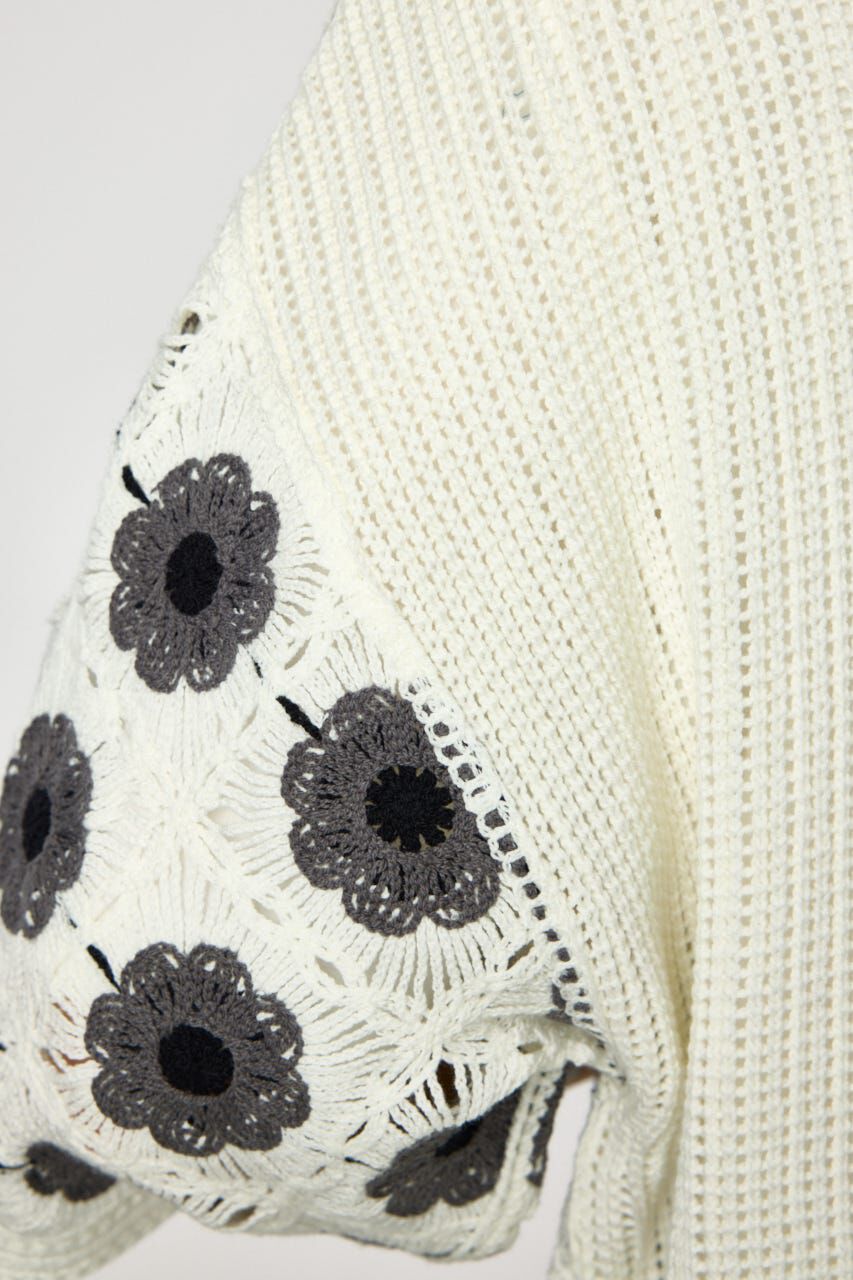 RODEO CROWNS「クロシェフラワー半袖ニットカーディガン」|カーディガン|