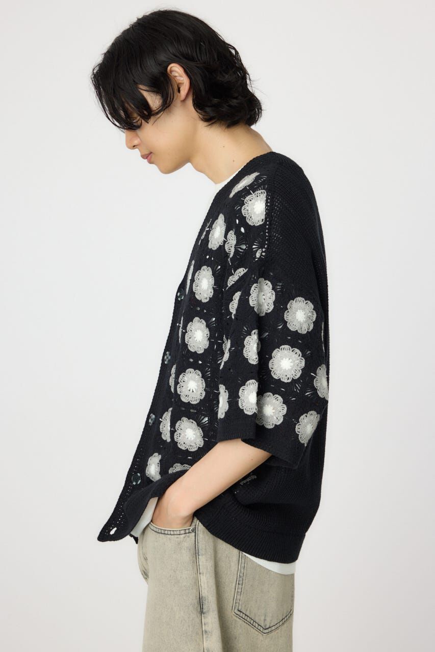 RODEO CROWNS「クロシェフラワー半袖ニットカーディガン」|カーディガン|