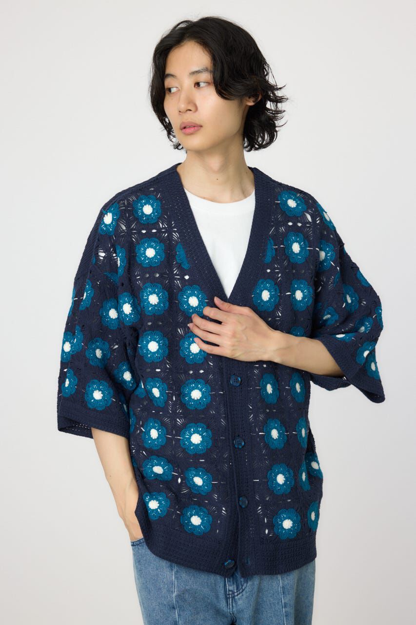 RODEO CROWNS「クロシェフラワー半袖ニットカーディガン」|カーディガン|