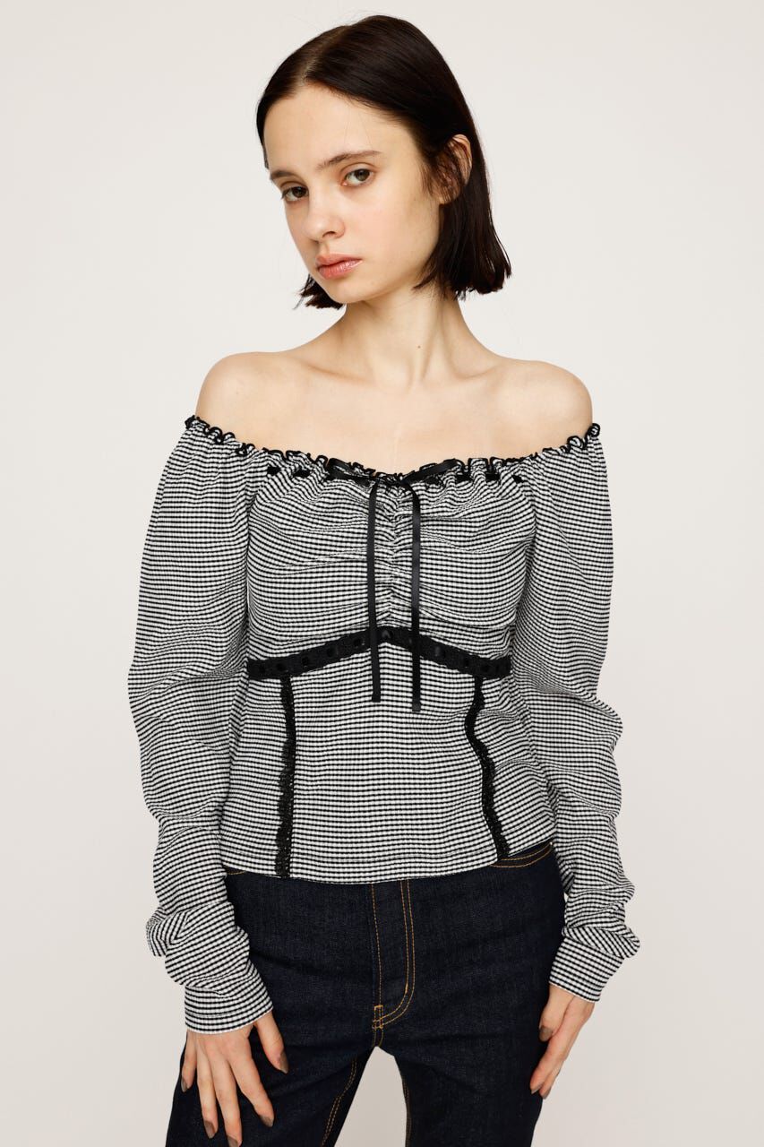 SLY「PLAID RIBBON CUT トップス」|Tシャツ・カットソー|M/BLK7