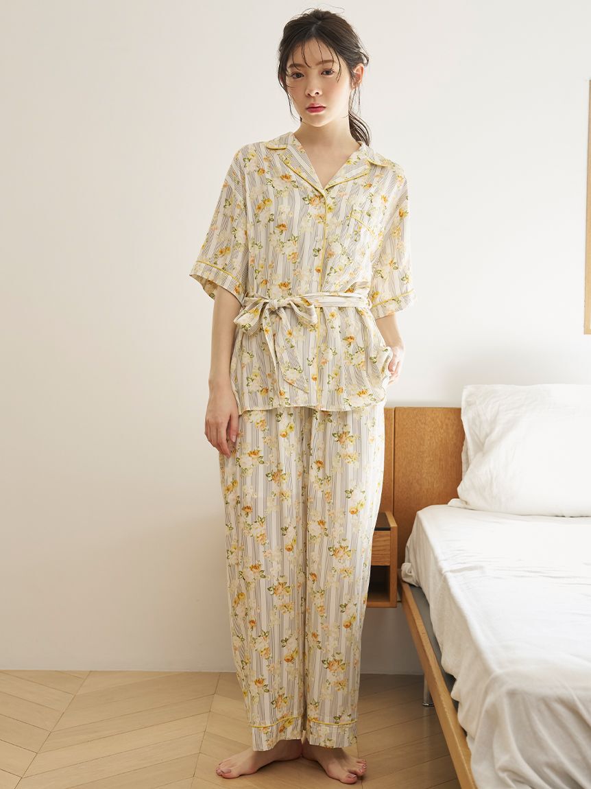 SNIDEL HOME「【接触冷感】ストライプフラワーロングパンツ」|ルームウェア|