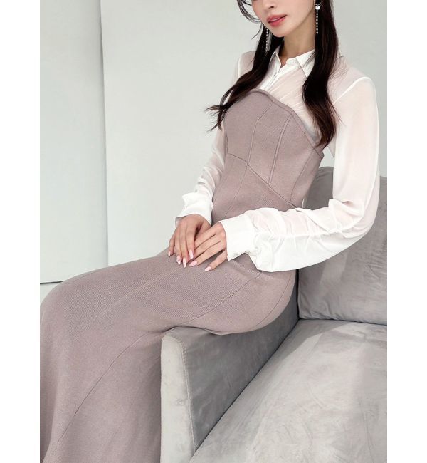 RESEXXY「シャツドッキングニットワンピース」|ワンピース|ベージュ