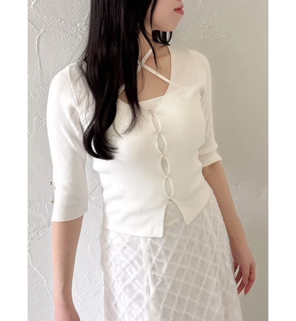 dazzlin「ハーフスリーブレイヤードカーデトップス」|ニット・セーター|オフホワイト