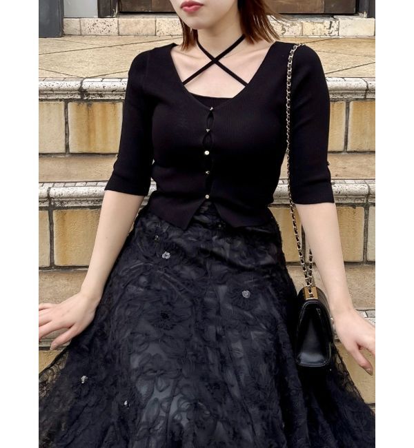 dazzlin「ハーフスリーブレイヤードカーデトップス」|ニット・セーター|