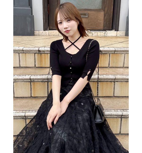 dazzlin「ハーフスリーブレイヤードカーデトップス」|ニット・セーター|