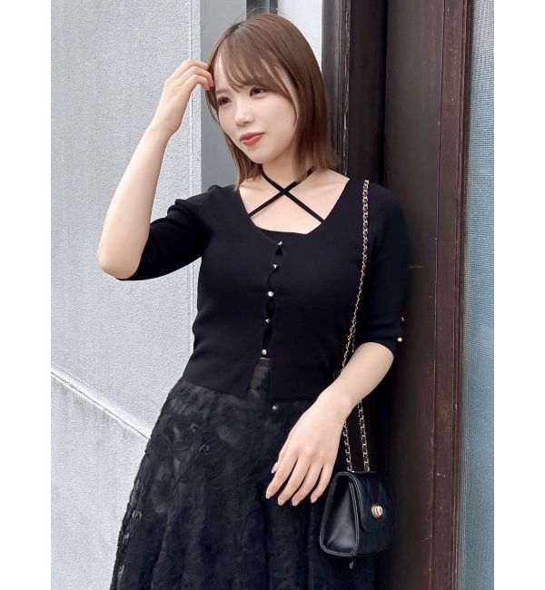 dazzlin「ハーフスリーブレイヤードカーデトップス」|ニット・セーター|