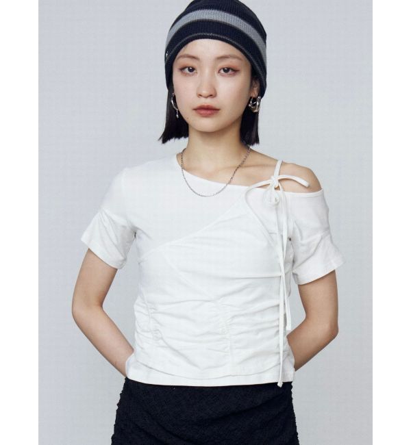EMODA「アシンメトリーギャザーレイヤートップ」|Tシャツ・カットソー|