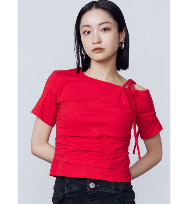 EMODA「アシンメトリーギャザーレイヤートップ」|Tシャツ・カットソー|