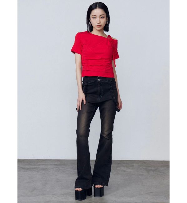 EMODA「アシンメトリーギャザーレイヤートップ」|Tシャツ・カットソー|