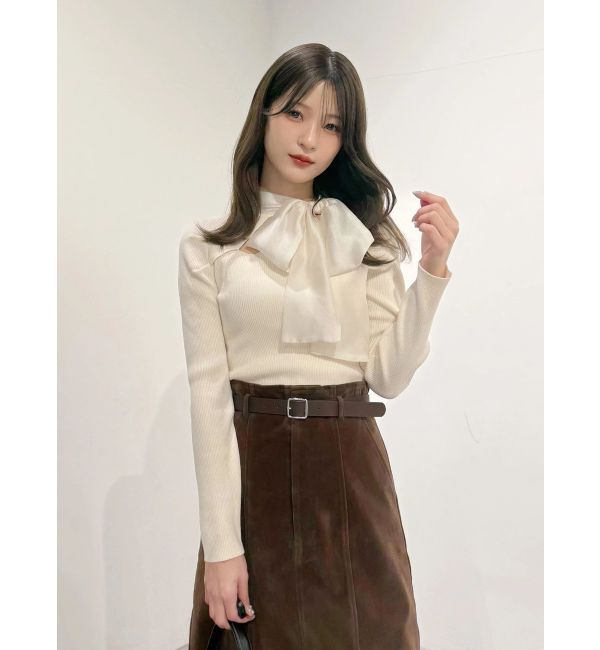 MERCURYDUO「異素材リボンカットアウトニット」|ニット・セーター|