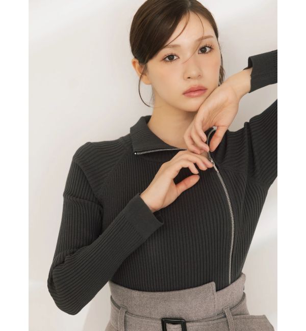 MERCURYDUO「【WEB限定カラーあり】ハイツイストアシメZIPニット」|ニット・セーター|