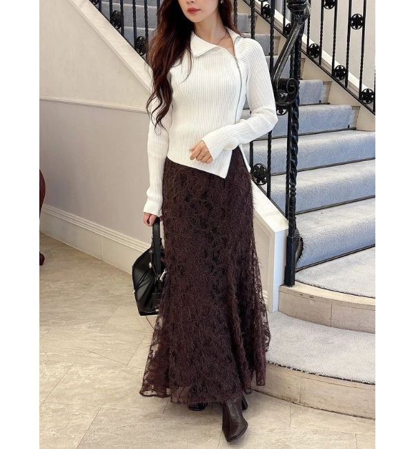 MERCURYDUO「【WEB限定カラーあり】ハイツイストアシメZIPニット」|ニット・セーター|