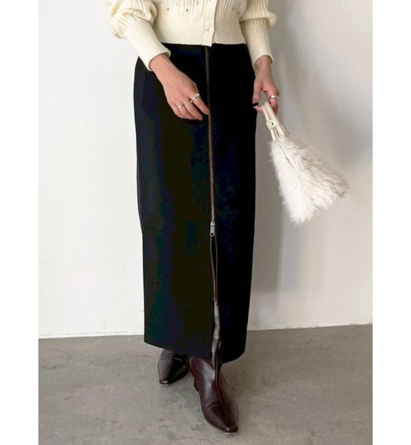 LAGUNAMOON「スエードライクジップIラインスカート」|スカート|ブラック