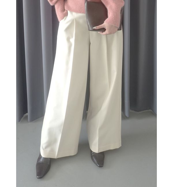 LAGUNAMOON「ウォッシャブルタックワイドパンツ」|その他|アイボリー