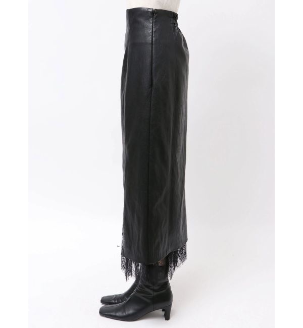 LAGUNAMOON「ヘムレースレイヤードハイウエストエコレザースカート」|スカート|