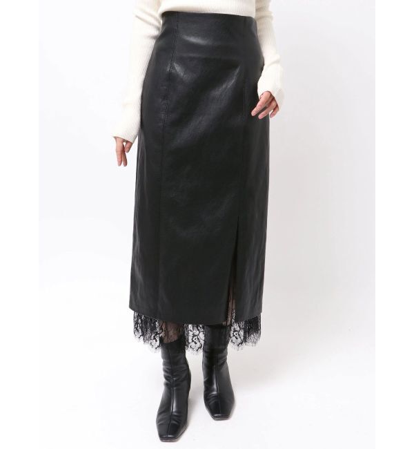 LAGUNAMOON「ヘムレースレイヤードハイウエストエコレザースカート」|スカート|