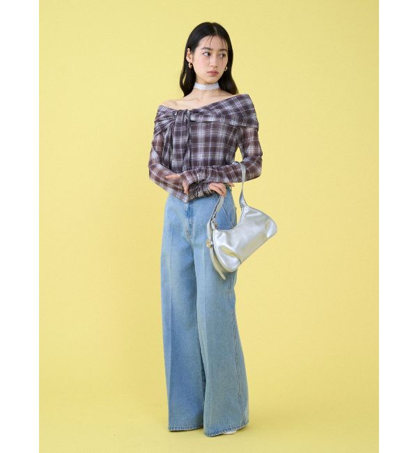 LAGUNAMOON「センタープレスワイドフレアデニムパンツ」|デニム|