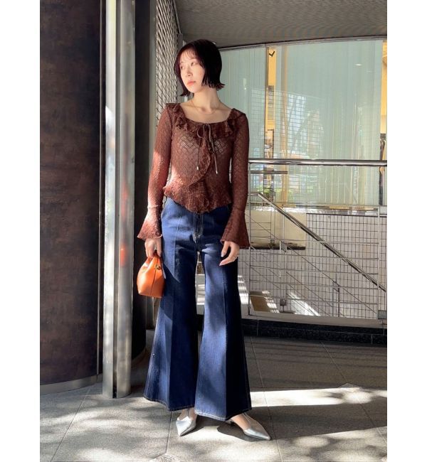 LAGUNAMOON「センタープレスワイドフレアデニムパンツ」|デニム|