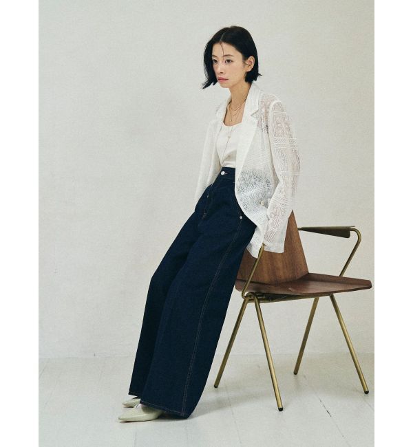 LAGUNAMOON「センタープレスワイドフレアデニムパンツ」|デニム|