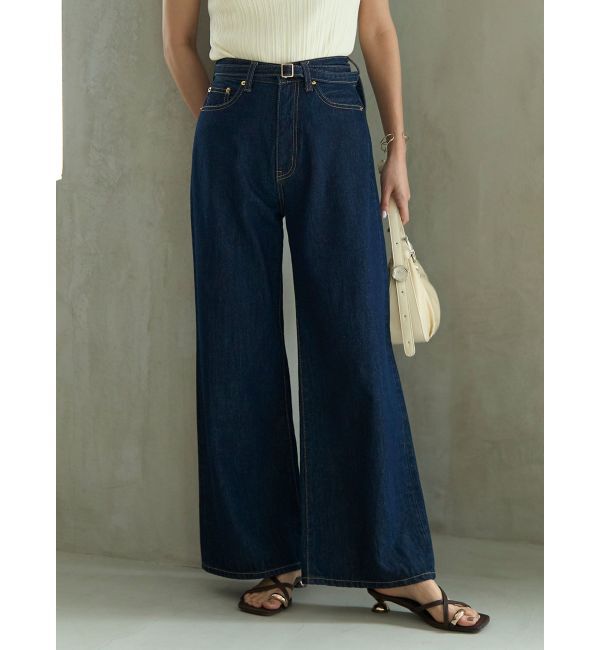 LAGUNAMOON「LMロゴセミワイドデニムパンツ」|デニム|インディゴ