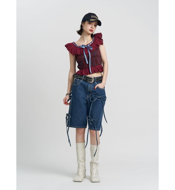 jouetie「ワイドリボンハーフパンツ」|デニム|