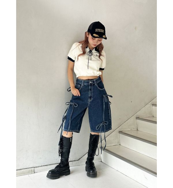 jouetie「ワイドリボンハーフパンツ」|デニム|