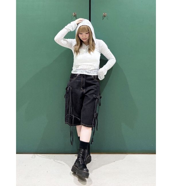 jouetie「ワイドリボンハーフパンツ」|デニム|