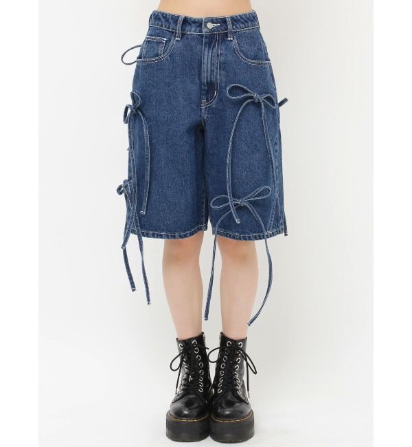 jouetie「ワイドリボンハーフパンツ」|デニム|