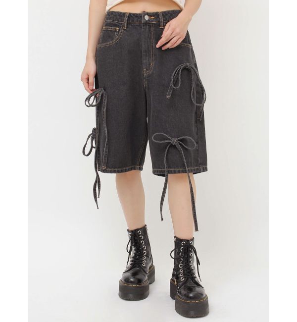 jouetie「ワイドリボンハーフパンツ」|デニム|